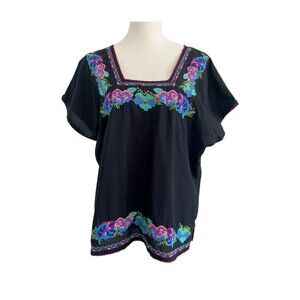 Embroidered Black Floral Women's Top
